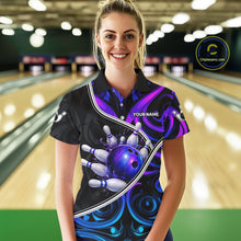 Load image into Gallery viewer, Neon Purple Blue Tribal Bowling Shirts For Women Custom Bowling Team Jersey Polo &amp; Quarter Zip TDM6105