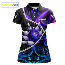 Load image into Gallery viewer, Neon Purple Blue Tribal Bowling Shirts For Women Custom Bowling Team Jersey Polo &amp; Quarter Zip TDM6105