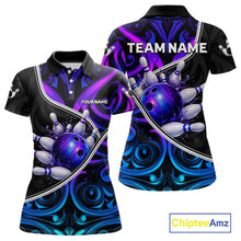 Load image into Gallery viewer, Neon Purple Blue Tribal Bowling Shirts For Women Custom Bowling Team Jersey Polo &amp; Quarter Zip TDM6105