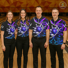 Load image into Gallery viewer, Neon Purple Blue Tribal Bowling Shirts For Women Custom Bowling Team Jersey Polo &amp; Quarter Zip TDM6105