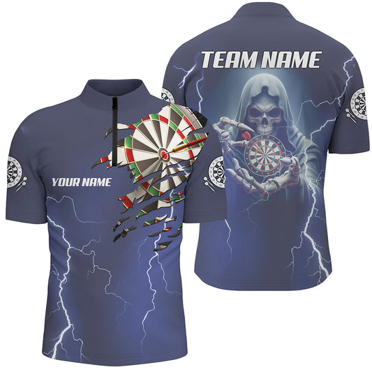 Custom Skeleton Darts Thunder Lightning Blue 3D Printed Men Quarter-Zip Shirt Darts Jersey TDM1471