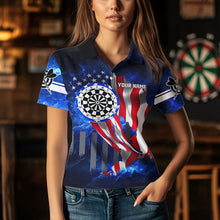 Load image into Gallery viewer, American Flag Darts Board Blue Galaxy Women Darts Polo Shirts Custom Patriotic League Darts Jersey TDM1473