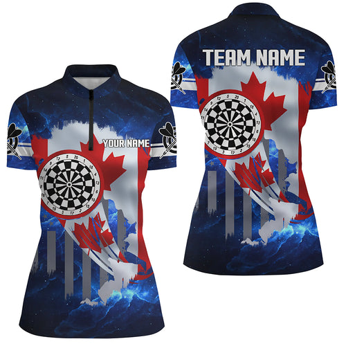 Canada Flag Darts Board Blue Galaxy Women Quarter-Zip Shirt Custom Patriotic Darts Jerseys TDM1474