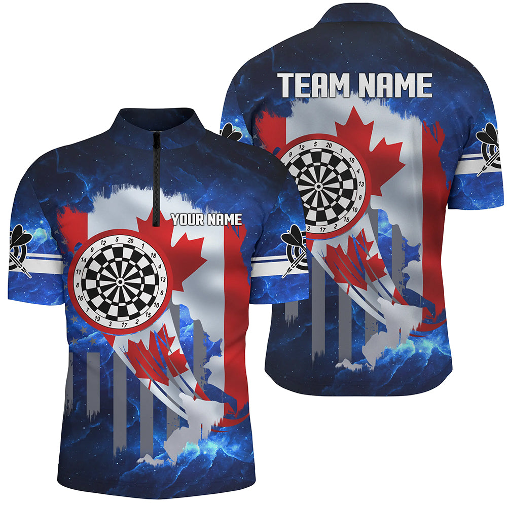 Canada Flag Darts Board Blue Galaxy Men Quarter-Zip Shirt Custom Patriotic Darts Jerseys TDM1474