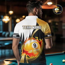 Load image into Gallery viewer, Custom Flame 8 Ball &amp; 9 Ball Billiard Shirt For Men, Pool Team Jersey Polo &amp; Quarter Zip |Gold TDM6539