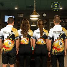 Load image into Gallery viewer, Custom Flame 8 Ball &amp; 9 Ball Billiard Shirt For Men, Pool Team Jersey Polo &amp; Quarter Zip |Gold TDM6539
