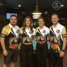 Load image into Gallery viewer, Custom Flame 8 Ball &amp; 9 Ball Billiard Shirt For Men, Pool Team Jersey Polo &amp; Quarter Zip |Gold TDM6539