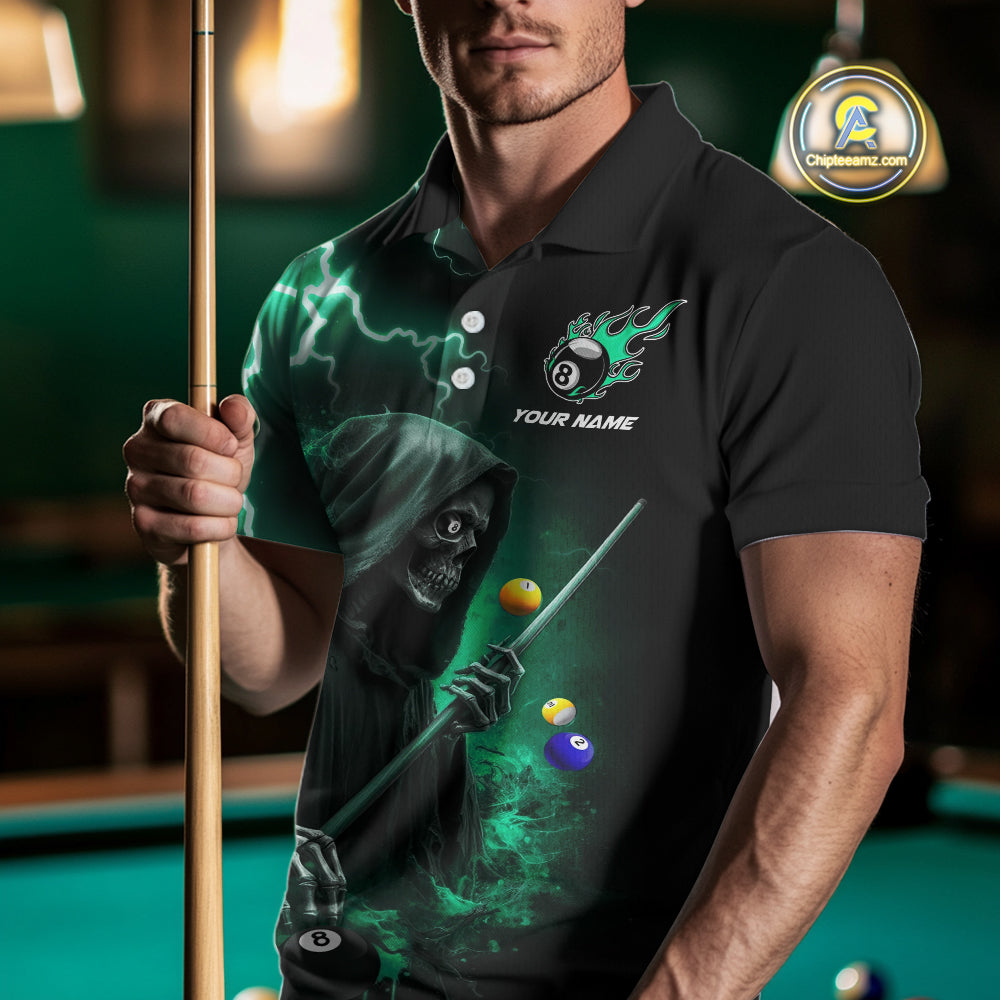 Turquoise Grim Reaper Billiard Shirts For Men Custom Thunder Lightning Team League Billiard Jersey TDM4601