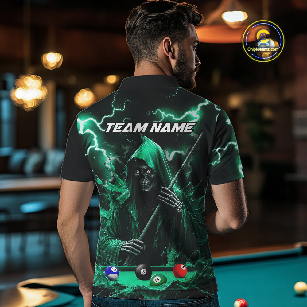 Turquoise Grim Reaper Billiard Shirts For Men Custom Thunder Lightning Team League Billiard Jersey TDM4601