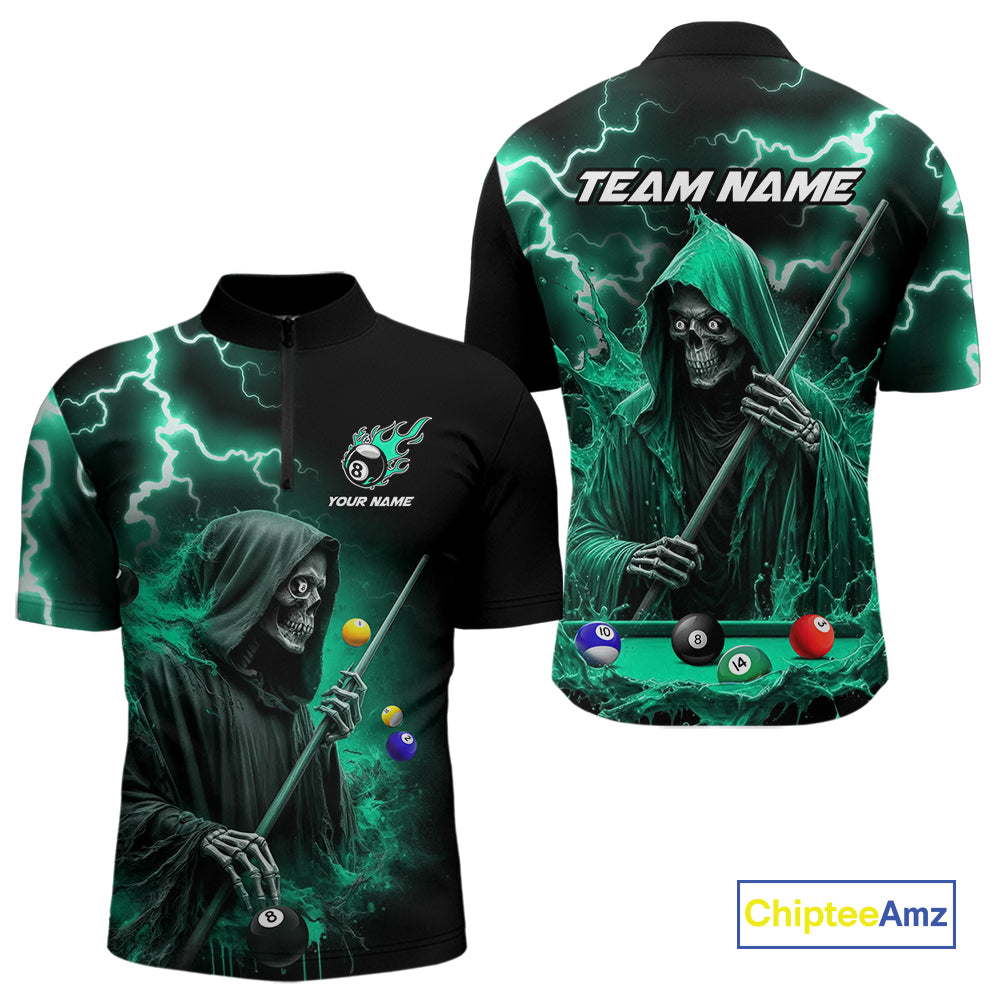 Turquoise Grim Reaper Billiard Shirts For Men Custom Thunder Lightning Team League Billiard Jersey TDM4601