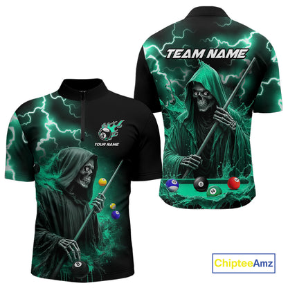Turquoise Grim Reaper Billiard Shirts For Men Custom Thunder Lightning Team League Billiard Jersey TDM4601
