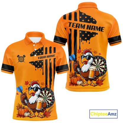Custom Orange Funny Turkey Beer US Flag Darts Jerseys For Men, Thanksgiving Darts Team Shirts TDM7280