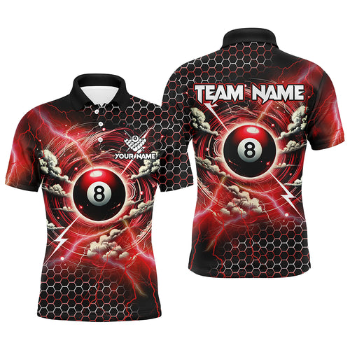 Funny Storm Thunder 8 Ball Pool Custom Billiard Shirts For Men, 8 Ball Shirts Billiard Jersey | Red TDM2524