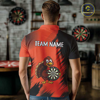 Custom Orange Funny Turkey Darts Shirt For Men, Thanksgiving Darts Team Jersey Polo & 1/4 Zip TDM4803