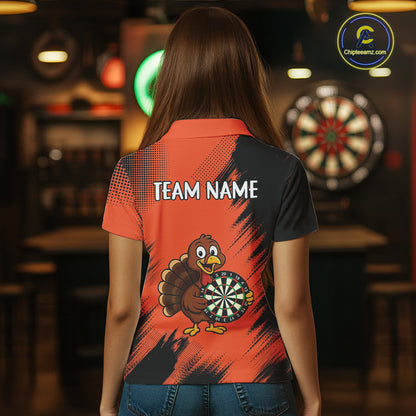 Custom Orange Funny Turkey Darts Shirt For Women, Thanksgiving Darts Team Jersey Polo & 1/4 Zip TDM4803