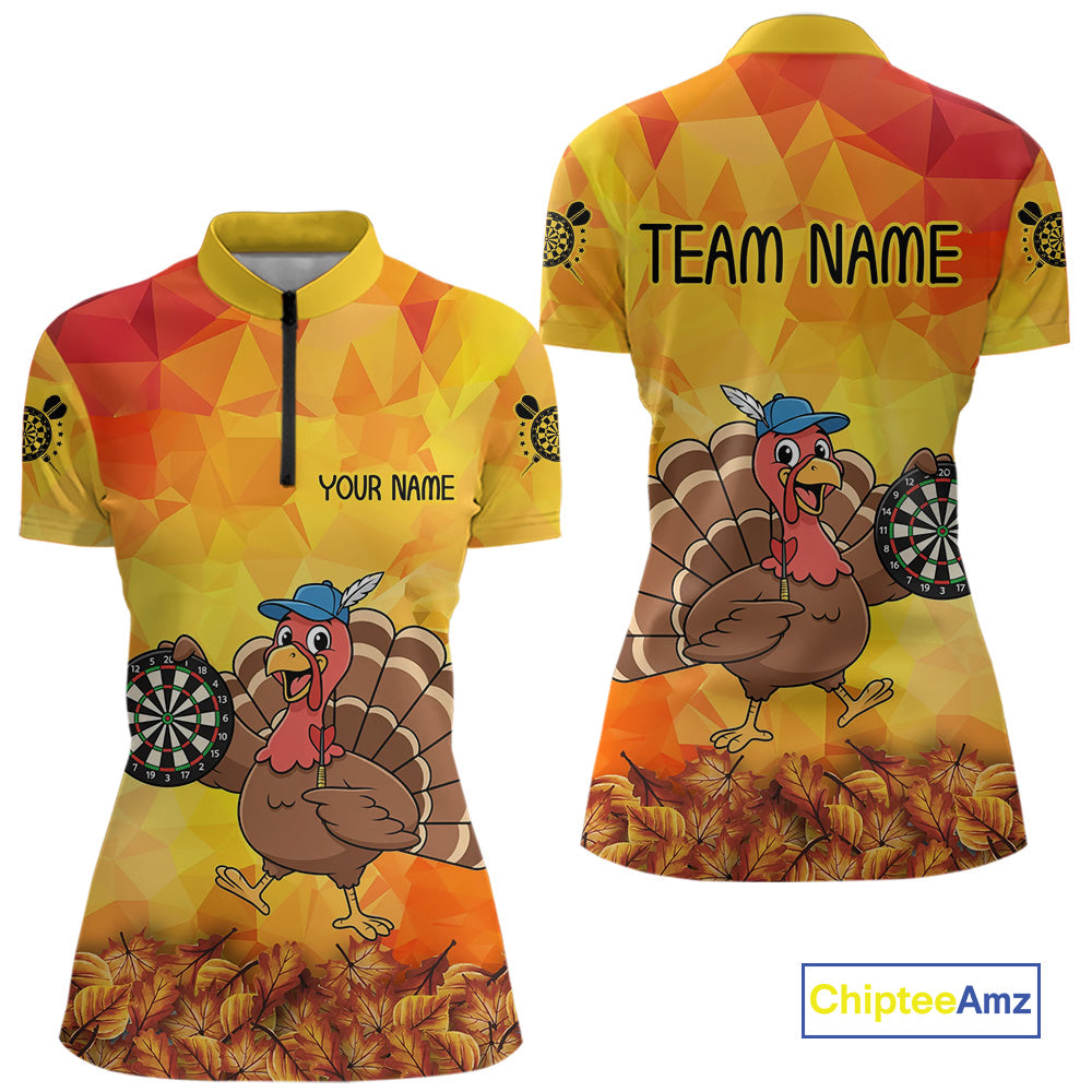 Funny Turkey Autumn Darts Shirt For Women Custom Thanksgiving Shirt For Dart Lover, Darts Jersey TDM4804