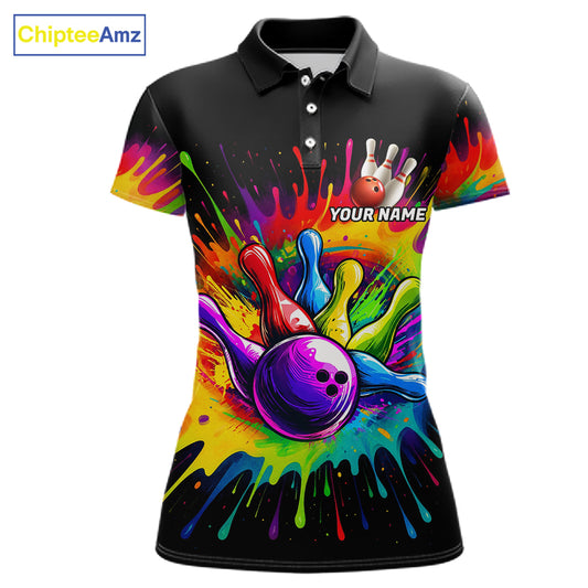Colorful Bowling Jerseys Custom Bowling Polo & 1/4 Zip Shirts For Women, Personalized Bowling Gifts TDM7558