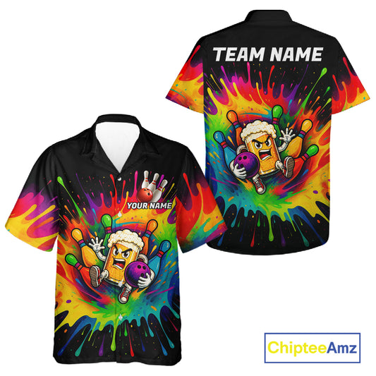 Colorful Bowling Jerseys Funny Beer Bowling Hawaiian Shirt For Men Women Custom Bowling Team Shirts TDM7559