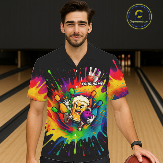 Colorful Bowling Jerseys Funny Beer Bowling Hawaiian Shirt For Men Women Custom Bowling Team Shirts TDM7559