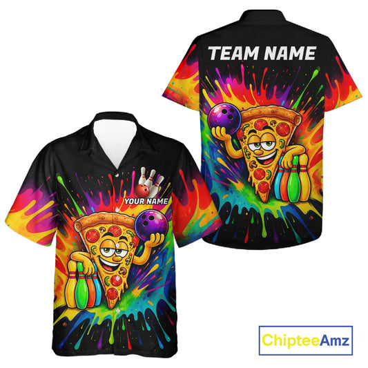 Colorful Bowling Jerseys Funny Pizza Bowling Hawaiian Shirt For Men Women Custom Bowling Team Shirts TDM7560