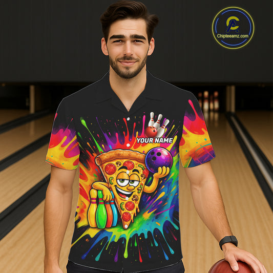 Colorful Bowling Jerseys Funny Pizza Bowling Hawaiian Shirt For Men Women Custom Bowling Team Shirts TDM7560