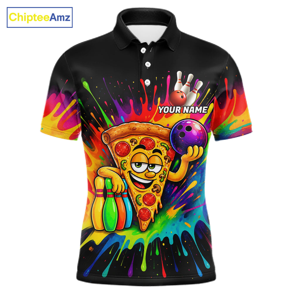 Colorful Bowling Jerseys Funny Pizza Bowling Polo, Quarter Zip For Men Custom Bowling Team Shirts TDM7560