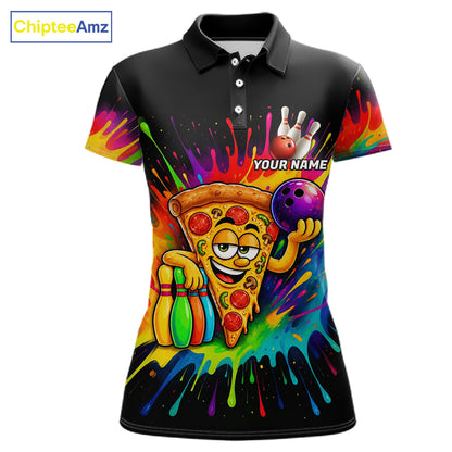 Colorful Bowling Jerseys Funny Pizza Bowling Polo, Quarter Zip For Women Custom Bowling Team Shirts TDM7560