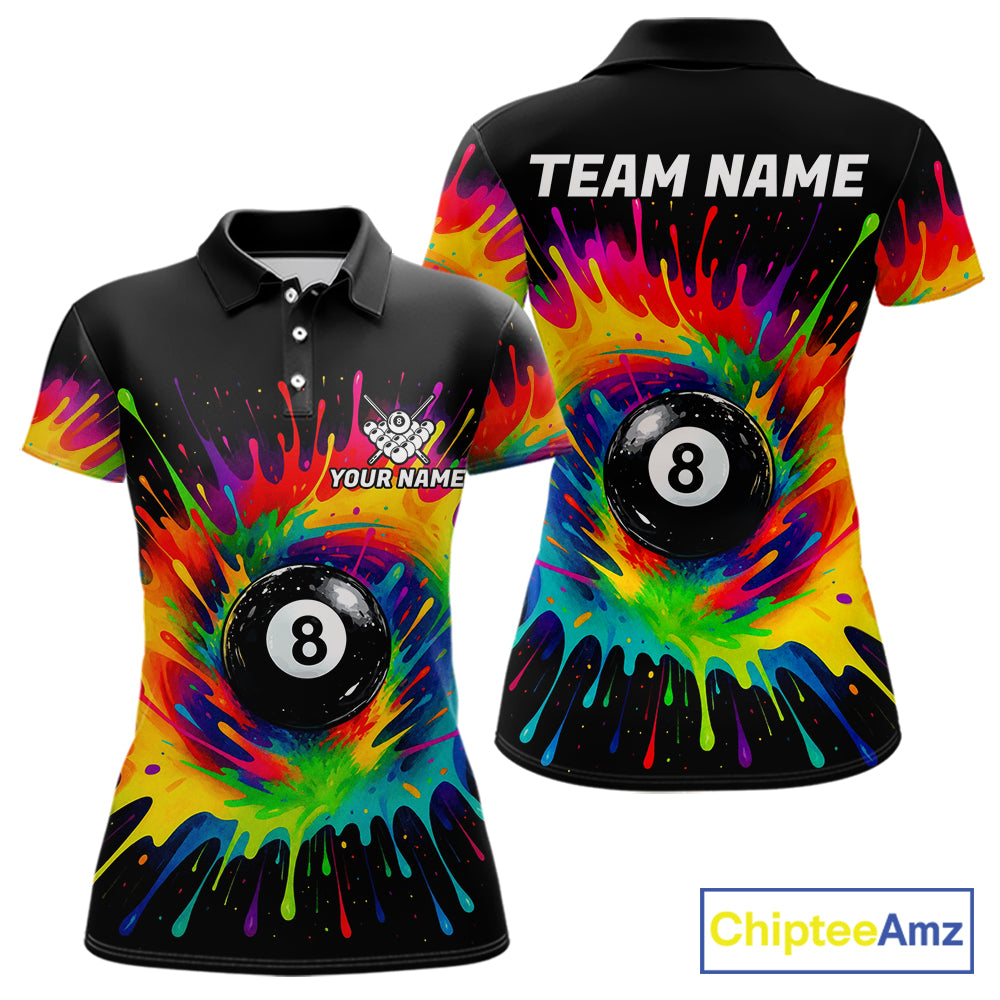 Colorful Paint Splash Billiard Jersey Funny 8 Ball Billiard Shirts For Women Custom Pool Team Jersey TDM7561
