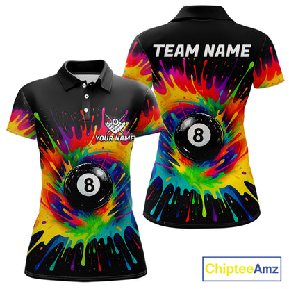 Colorful Paint Splash Billiard Jersey Funny 8 Ball Billiard Shirts For Women Custom Pool Team Jersey TDM7561