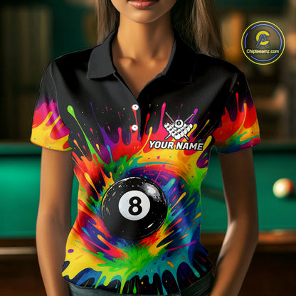 Colorful Paint Splash Billiard Jersey Funny 8 Ball Billiard Shirts For Women Custom Pool Team Jersey TDM7561