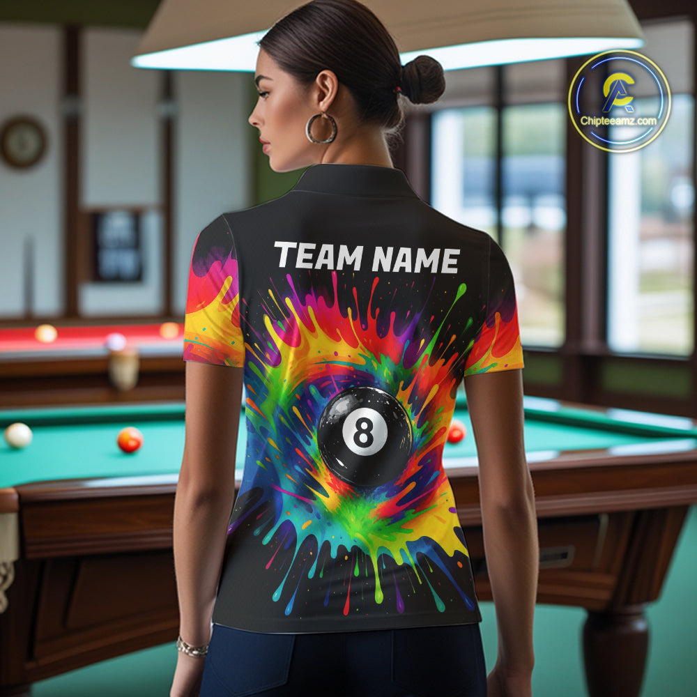 Colorful Paint Splash Billiard Jersey Funny 8 Ball Billiard Shirts For Women Custom Pool Team Jersey TDM7561