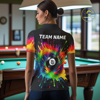 Colorful Paint Splash Billiard Jersey Funny 8 Ball Billiard Shirts For Women Custom Pool Team Jersey TDM7561