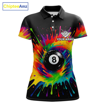 Colorful Paint Splash Billiard Jersey Funny 8 Ball Billiard Shirts For Women Custom Pool Team Jersey TDM7561