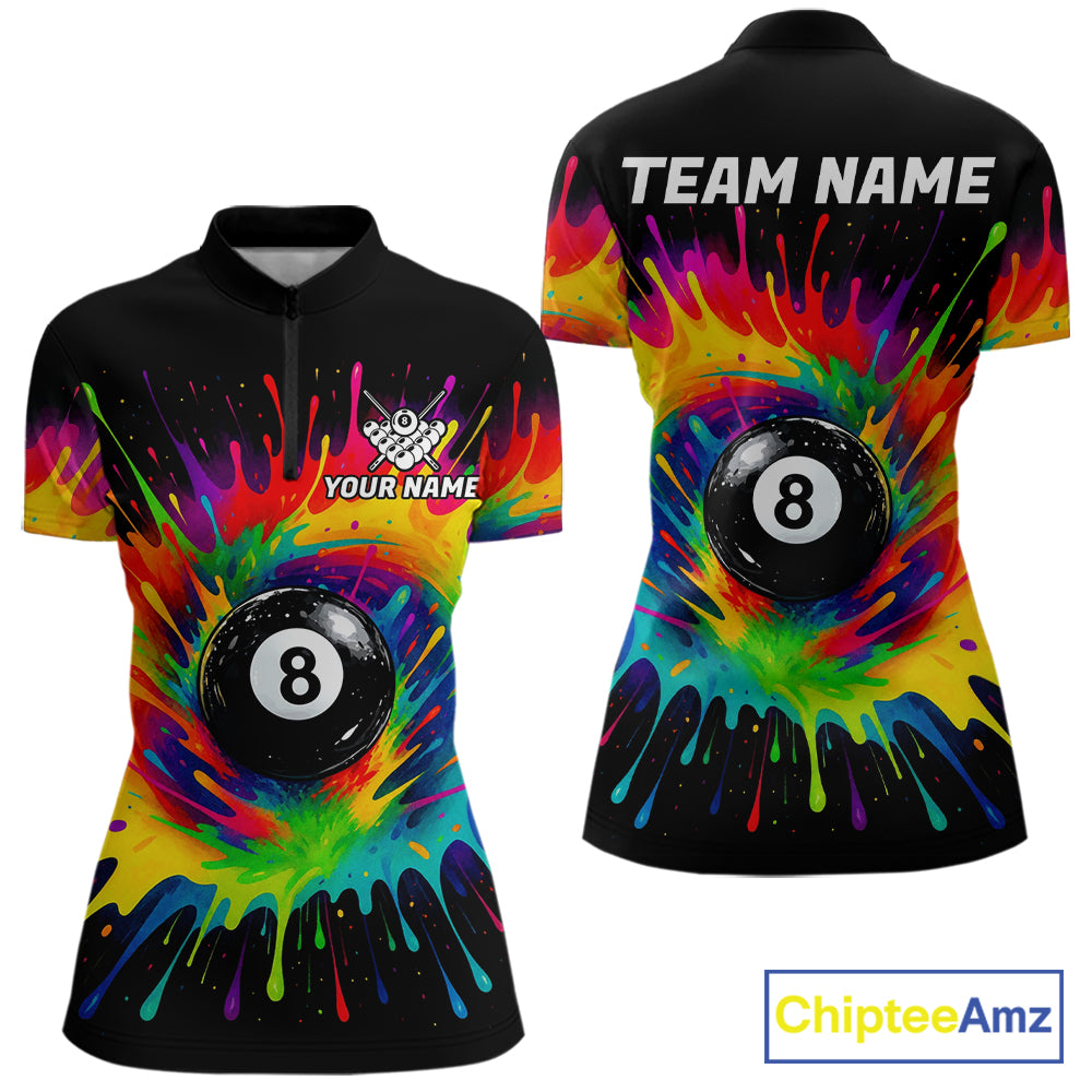 Colorful Paint Splash Billiard Jersey Funny 8 Ball Billiard Shirts For Women Custom Pool Team Jersey TDM7561