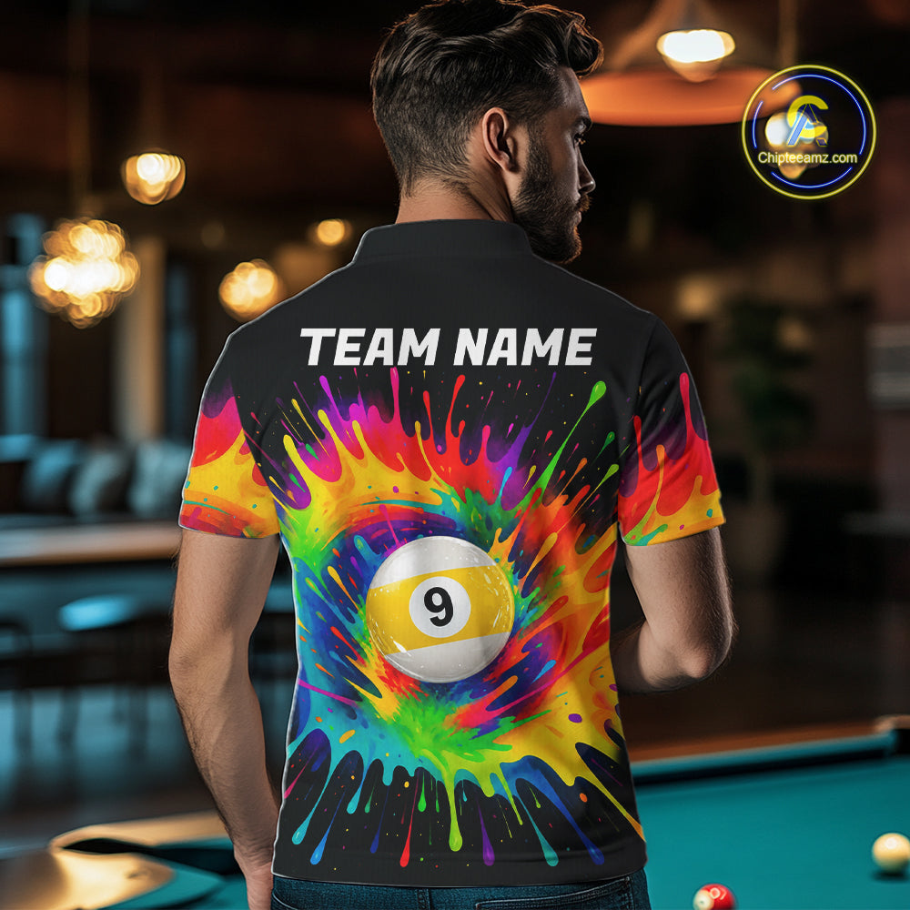 Colorful Splatter Billiard Jersey Funny 8 Ball & 9 Ball Billiard Shirts For Men Custom Pool Jersey TDM7562
