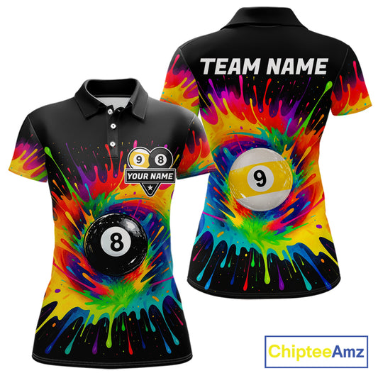 Colorful Splatter Billiard Jersey Funny 8 Ball & 9 Ball Billiard Shirts For Women Custom Pool Jersey TDM7562