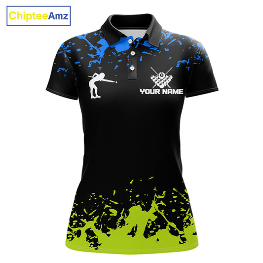 Personalized Black, Blue And Green 8 Ball Billiard Shirts For Women Custom Pool Team Jersey TDM7569
