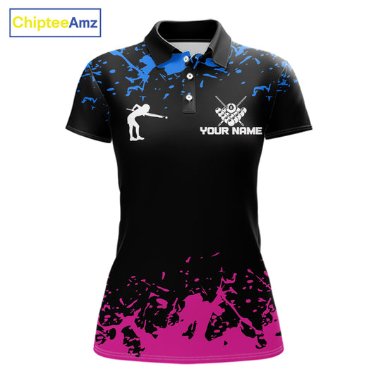 Personalized Black, Blue And Pink 8 Ball Billiard Shirts For Women Custom Pool Team Jersey TDM7570