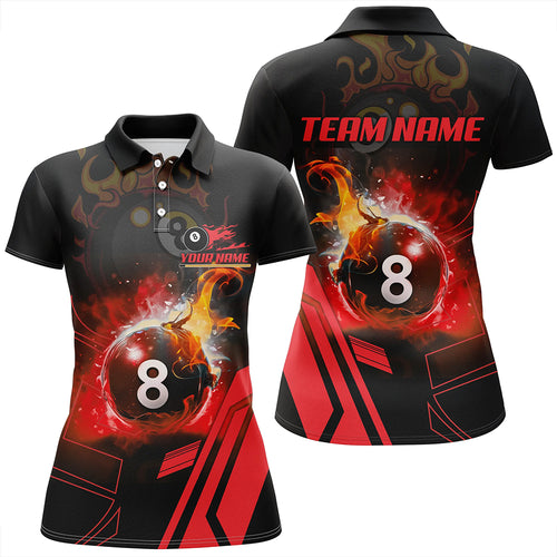 Billiard 8 Ball Flame Red Version 3D Printed Women Polo Shirts Best Custom Pool Team Jerseys Shirts TDM0382