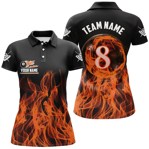 3D Orange Flaming 8 Ball Pool Magic Women Billiard Polo & 1/4 Zip Shirt Custom Pool Player Jersey TDM2771