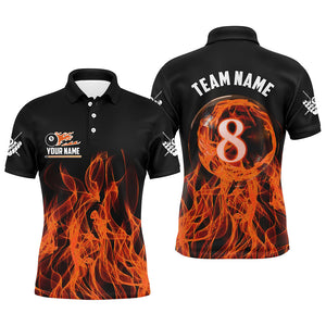 3D Orange Flaming 8 Ball Pool Magic Men Billiard Polo & 1/4 Zip Shirt Custom Pool Player Jersey TDM2771