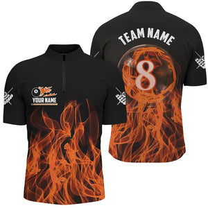 3D Orange Flaming 8 Ball Pool Magic Men Billiard Polo & 1/4 Zip Shirt Custom Pool Player Jersey TDM2771