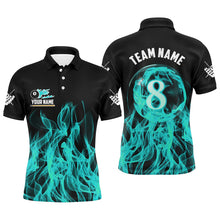 Load image into Gallery viewer, 3D Turquoise Flaming 8 Ball Pool Magic Men Billiard Polo &amp; 1/4 Zip Shirt Custom Pool Player Jersey TDM2772