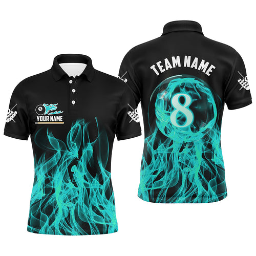 3D Turquoise Flaming 8 Ball Pool Magic Men Billiard Polo & 1/4 Zip Shirt Custom Pool Player Jersey TDM2772