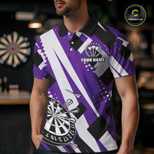 Load image into Gallery viewer, Custom Purple Geometric Darts Polo &amp; Quarter Zip For Men, Darts Team Jersey Outfit TDM5025