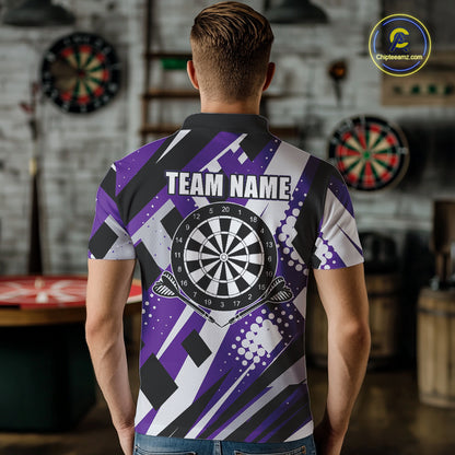 Custom Purple Geometric Darts Polo & Quarter Zip For Men, Darts Team Jersey Outfit TDM5025