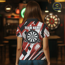 Load image into Gallery viewer, Custom Red Geometric Darts Polo &amp; Quarter Zip For Women, Personalized Darts Team Jersey Outfit TDM5026