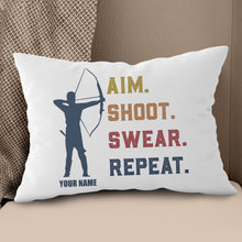 Load image into Gallery viewer, Funny Vintage Archery Aim Shoot Swear Repeat Custom Name White Pillow TDM0755
