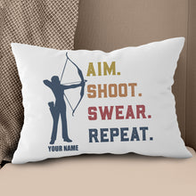 Load image into Gallery viewer, Funny Vintage Archery Aim Shoot Swear Repeat Custom Name White Pillow TDM0756
