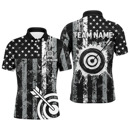 Custom Black Grunge USA Flag Archery Shirts For Men, Patriotic American Archery Team Jerseys TDM3242